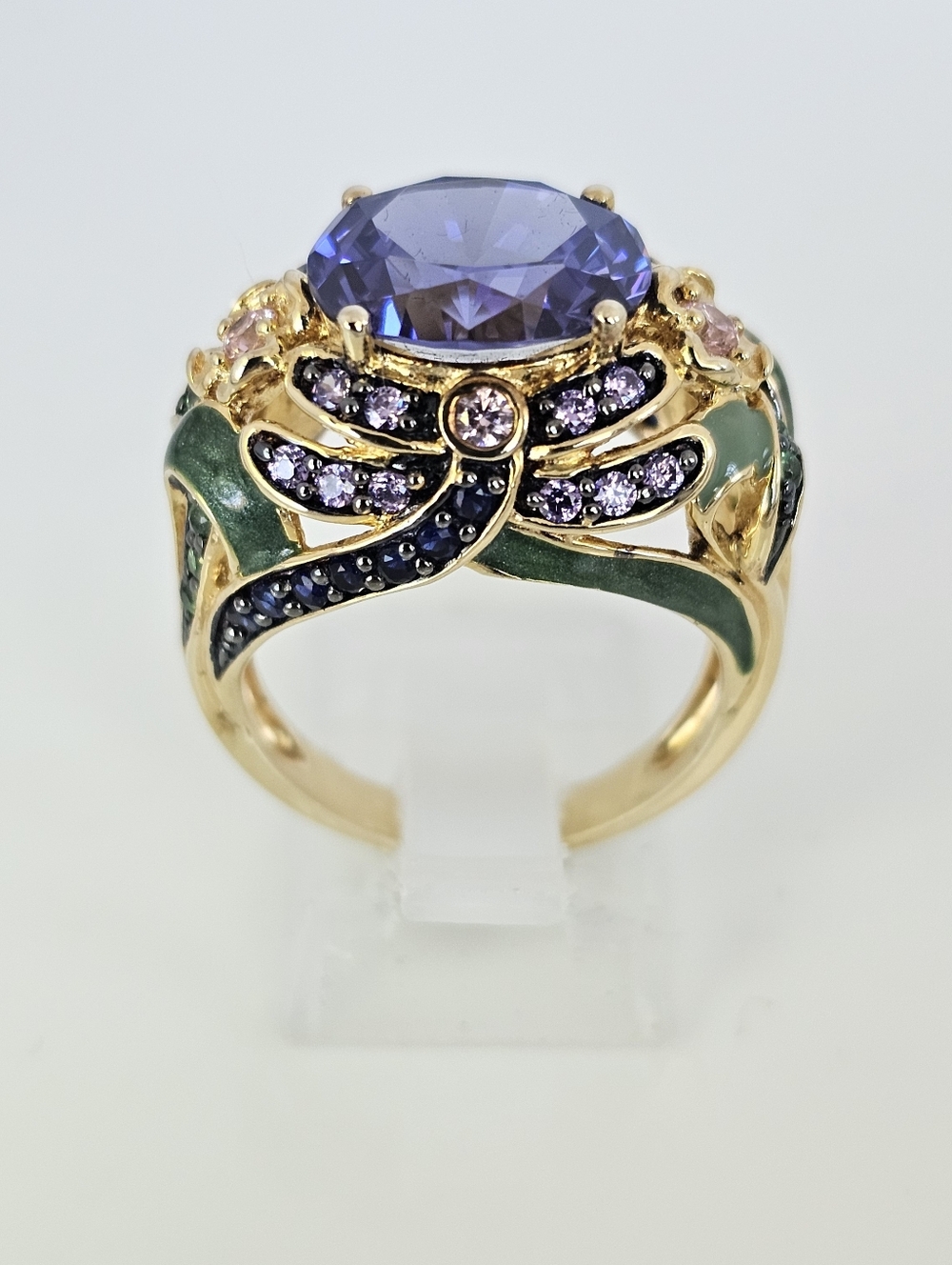 Retired Gold Vermeil Tanzanite, Pink Sapphires & Enamel Dragonfly Ring Sz 8! - Picture 5 of 8
